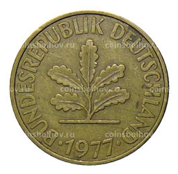 Монета 10 пфеннигов 1977 года J Германия