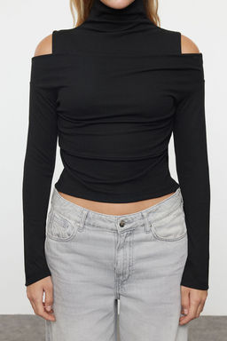 Siyah Cift Katl? Dik Yaka Slim/Vucuda Oturan Orme Bluz TWOAW25BZ00125 - Trendyolmilla фото 3