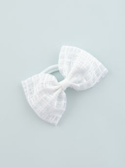 Цена за 6 шт. Бант для волос на резинке «Бантик», хрусталь клетка, 9 см, белый