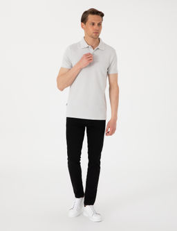Gri Slim Fit _rme Dokulu Polo Yaka Ti__rt