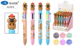 Ручка шар. автомат. "Новогодняя" 6-цветная (EQ-8916-N) цветной корпус с рисунком ассорти, наконечник с фигуркой