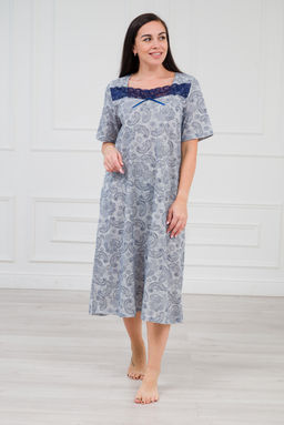 Ночная сорочка из кулирки Кружевница огурчик сине-васильковый - Амадэль фото 2