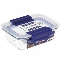 Контейнер стеклянный "FerraryUltra" 0,37л, 15х11,5х5,5см, из жаропрочного стекла, герметичный, крышка с уплотнителем, прозрачный, подходит для СВЧ (Россия)