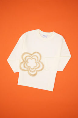 K_z _ocuk Krem Bisiklet Yaka Sweatshirt