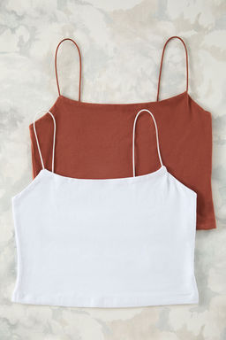 Kiremit-Ekru 2li Paket Pamuklu Spagetti Ask?l? Crop Esnek Orme Atlet TWOSS21AL0196