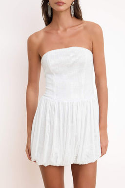 Beyaz Duz A Kesim Par?lt?l? Orme Payet K?sa / Mini Astarl? S?k/Gece Elbise
