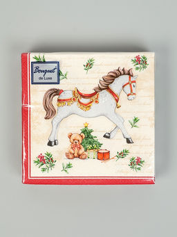Цена за 5 шт. Салфетки бумажные трёхслойные «Новогодняя лошадка. кремовый фон», 24×24, 25 шт.