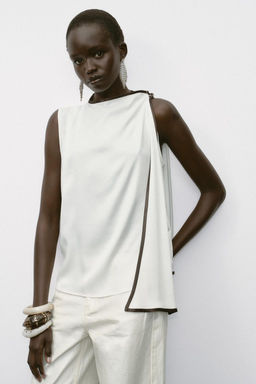 SATIN TOP WITH BOW AND CONTRASTING TRIMS - Zara фото 2