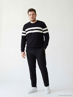 Bisiklet Yaka ?izgili Erkek Triko Kazak