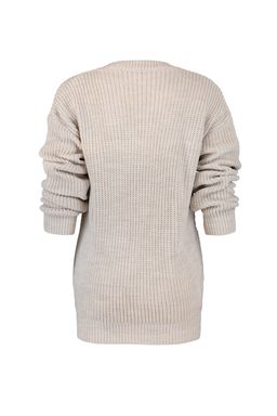 TRENDYOLMILLA Bej Ajurlu/Delikli V Yaka Triko Kazak TWOAW21KZ0690