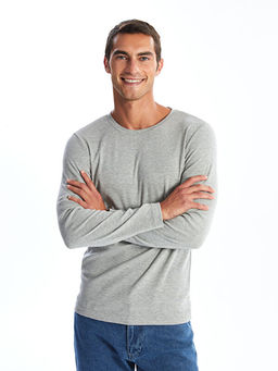 Bisiklet Yaka Uzun Kollu Penye Erkek Ti??rt