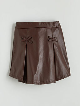 Beli Lastikli Deri G?r?n?ml? Pileli K?z ?ocuk Etek