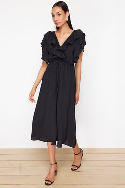 Siyah Duz A Kesim Volanl? Dokuma Elbise TWOSS24EL01053 - Trendyolmilla фото 2
