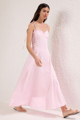 Koyu Bordo Belden Ac?lan Dokuma Maxi Elbise TWOSS25EL00870 - Trendyolmilla фото 15