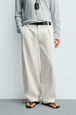 PANTAL?N CHINO DENIM BARREL FIT PLIEGUES / Blanco - Zara фото 2