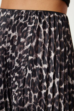 Koyu Kahverengi Piliseli Leopar Bask?l? Esnek Orme Etek TWOSS24ET00041