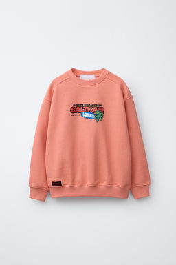 SUDADERA ESTAMPADA CASUAL / Coral