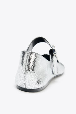 METALLIC LEATHER-EFFECT BALLERINAS - Zara фото 12