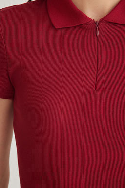 Ekru Fitted/Vucuda Oturan Polo Yaka Esnek Orme Bluz TWOSS25BZ00039 - Trendyolmilla фото 14