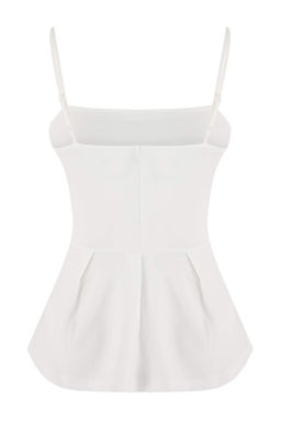 Ekru Peplum Kare Yaka Ince Ask?l? Kolsuz Scuba Krep Orme Bluz TWOSS26BZ00024 - Trendyolmilla фото 6