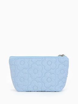 Косметичка женская «Цветочки», на молнии, ручка из бусин, голубая