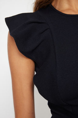 Siyah Kollar? F?rf?rl? Fitilli Esnek Bisiklet Yaka Crop Orme Bluz TWOSS24BZ00370