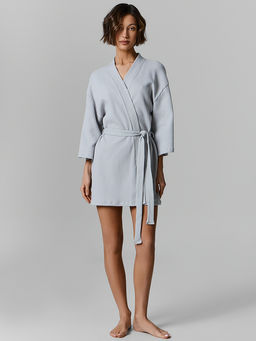 Халат женский серый вафельный