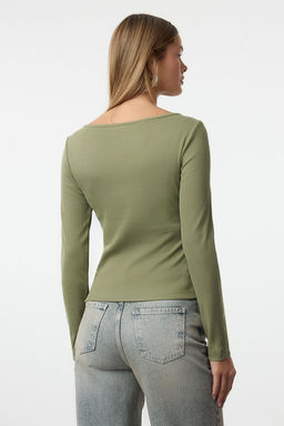 Haki Dugme Detayl? Bisiklet Yaka Fitilli Esnek Regular Boy Orme Bluz TWOAW25BZ00030