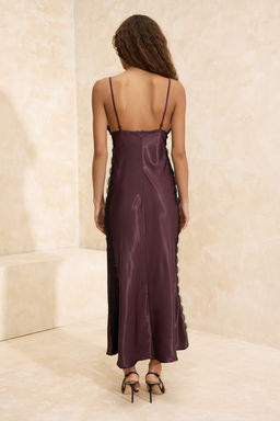 Kahverengi Dantel Detayl? Dokuma Saten Maxi Astars?z S?k/Gece Elbise TPRSS26EL00024 - Trendyolmilla фото 8