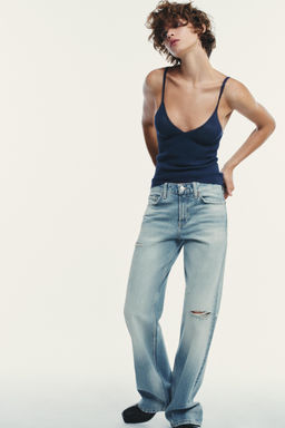 TRF RIPPED WIDE-LEG MID-WAIST JEANS - Zara фото 5