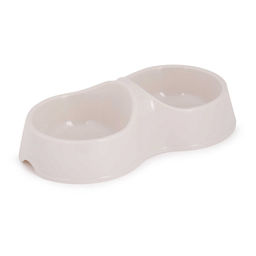 Миска для кормления животных пластмассовая 23х12,5х6,1см, двойная по 0,2л, бежевый (Россия)