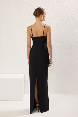 TRENDYOLMILLA Siyah Straplez Dokuma Uzun S?k Abiye & Mezuniyet Elbise TPRSS25AE00098  фото 8