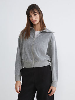 Dik Yaka Oversize Kad?n Fermuarl? Sweatshirt