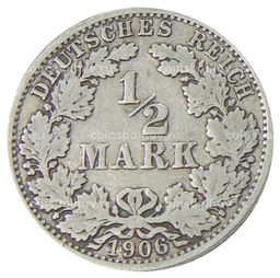 Монета 1/2 марки 1906 года A Германия