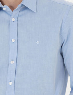 Голубая классическая рубашка приталенного кроя с длинным рукавом - Cacharel фото 7