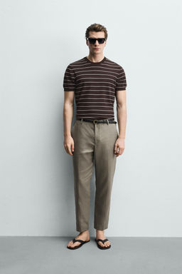 PANTAL?N REGULAR FIT 100% LINO / Beige claro