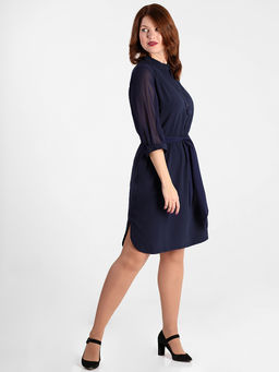 Платье темно-синее из шифона нарядное с украшением - Almond фото 3