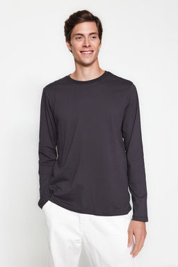 TRENDYOL MAN Siyah Basic Regular/Normal Kesim Bisiklet Yaka Uzun Kollu %100 Pamuk Tok Kumas T-shirt TMNAW21TS0208 - Trendyolmilla фото 3