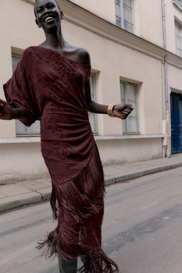 ASYMMETRIC DEVOURED FRINGE MIDI DRESS - Zara фото 11