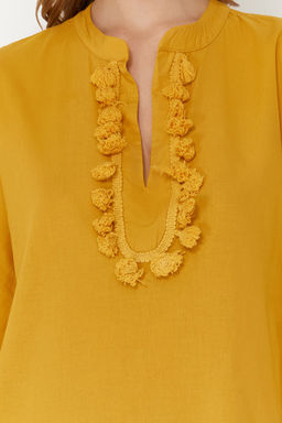 Siyah Cizgili Maxi Dokuma %100 Pamuk Puskullu Plaj Kimono&Kaftan TBESS20KM0024 - Trendyolmilla фото 17