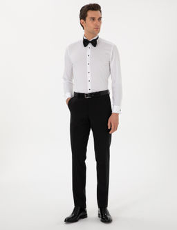 Beyaz Slim Fit Pamuk Kar___ml_ Man_etli Smokin G_mlek
