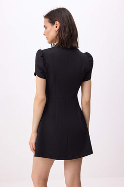 Siyah Balon Kollu Dugmeli Mini Dokuma Elbise TWOSS26EL00624 - Trendyolmilla фото 4