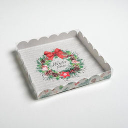 Цена за 5 шт. Коробка для кондитерских изделий новогодняя с пластиковой крышкой Winter time, 21×21×3 см