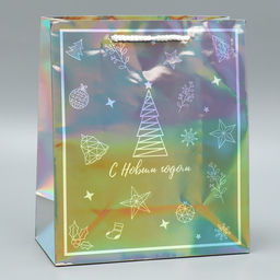Пакет голографический Подарочек, ML 23 27 11.5 см