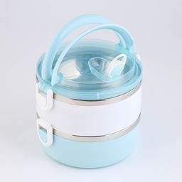 Ланч бокс TAKE IT EASY «Милави», 1.1 л, ёмкость 500 мл, 2 уровня, ,сохраняет тепло 2 ч, нержавеющая сталь, белый, голубой