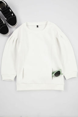 Indigo K?z Cocuk Kol Buzgulu Cepli Pamuklu Orme Sweatshirt TKDAW25SW00025 - Trendyolmilla фото 2