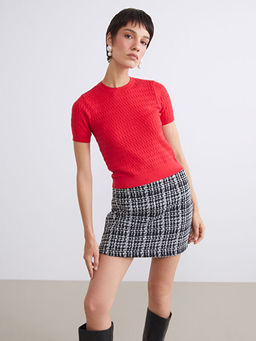 Bisiklet Yaka Kendinden Desenli Kad?n Triko Kazak