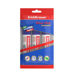 Клей-карандаш ErichKrause EXTRA 15 г для бумаги, картона, текстиля быстросох., смывается водой PVP 3 шт пакет