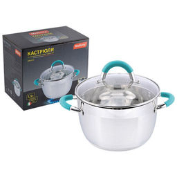 Кастрюля BRAVO, объем 3,9 л, из нерж стали с крышкой стекл., размер 20*12,5 см арт.005430