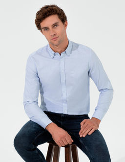 Синяя зауженная рубашка с длинным рукавом - Cacharel фото 4